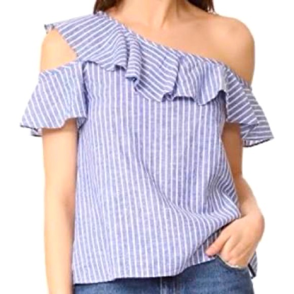 Madewell one shoulder blue stripe top - Picture 1 of 3